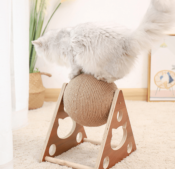 Wooden Cat Scratcher With Sisal Rope Ball - Multi-Functional Cat Scratching Post And Toy-4