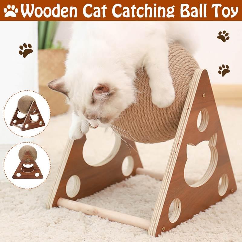 Wooden Cat Scratcher With Sisal Rope Ball - Multi-Functional Cat Scratching Post And Toy-0