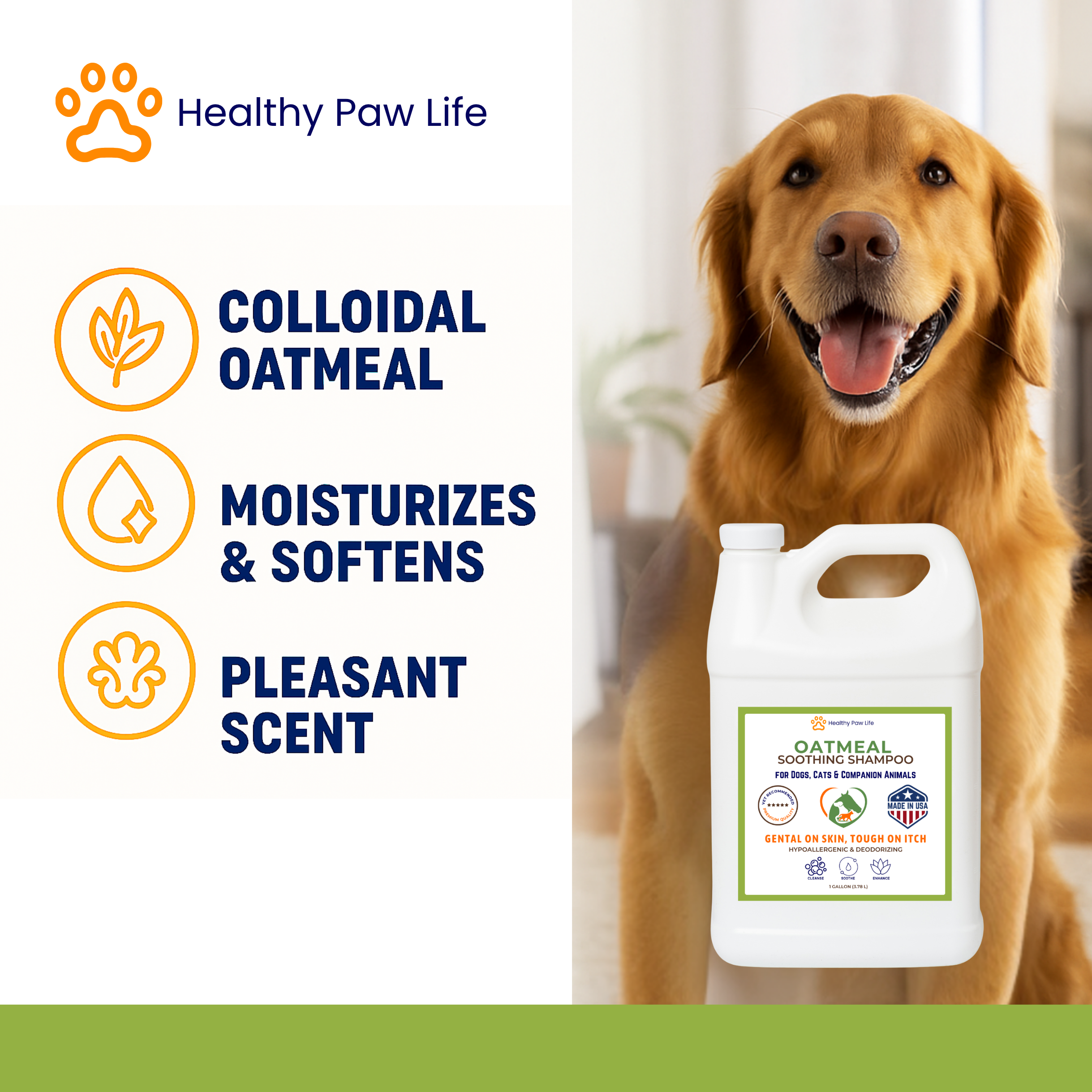 Oatmeal Shampoo – Vet-Recommended Itch Relief for Dogs, Cats & Horses – Hypoallergenic, Moisturizing & Deodorizing – 1 Gallon – Made in USA-2
