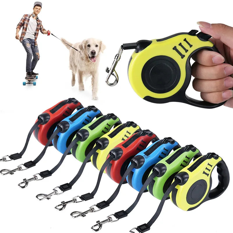 Trela Retrátil para Cão - 3 a 5 Metros - Modelo Compacto com Travão Automático