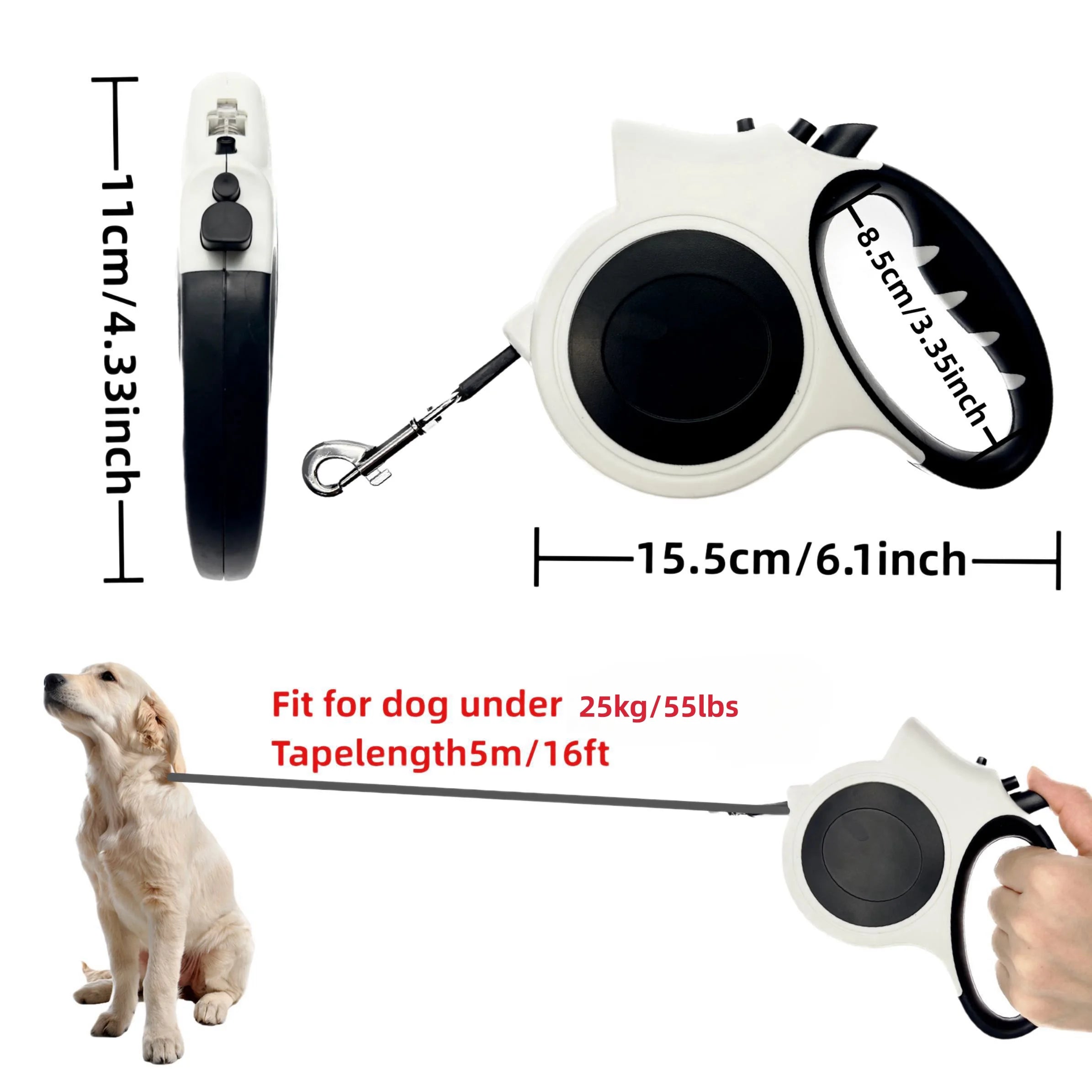 Trela Retrátil Luminosa para Cão - 16 pés Ajustável - Ideal para Passeios Noturnos