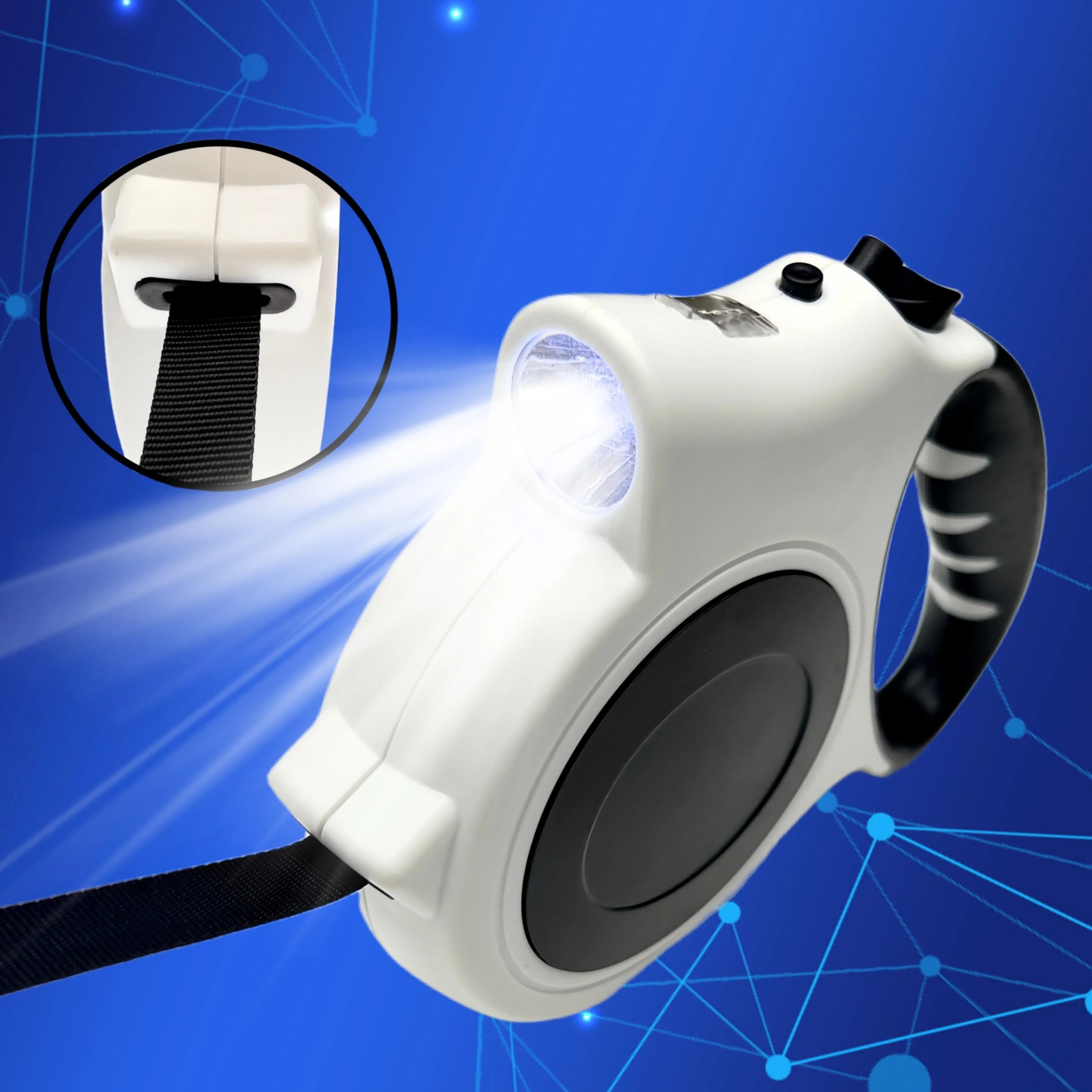Trela Retrátil Luminosa para Cão - 16 pés Ajustável - Ideal para Passeios Noturnos